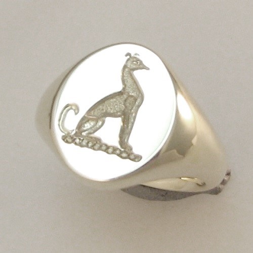 Whippet dog sitting crest seal engraved signet ring