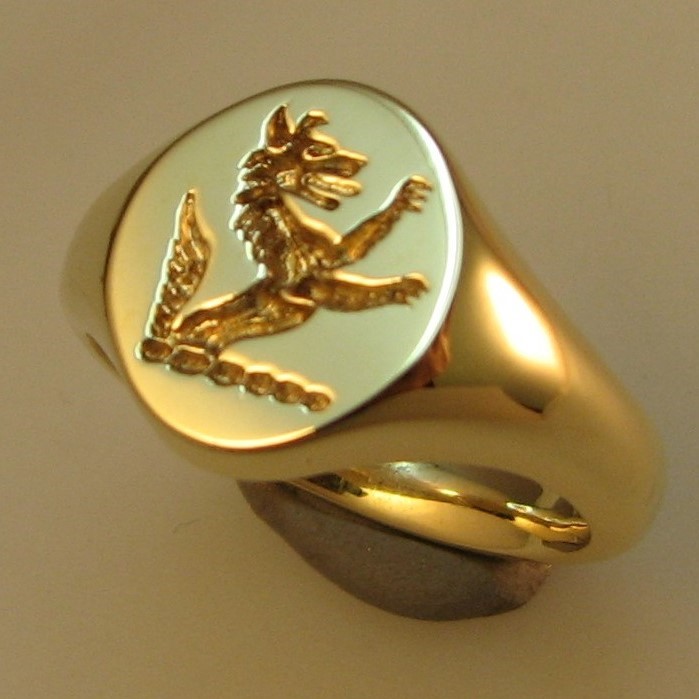 fox or wolf crest engraved signet ring