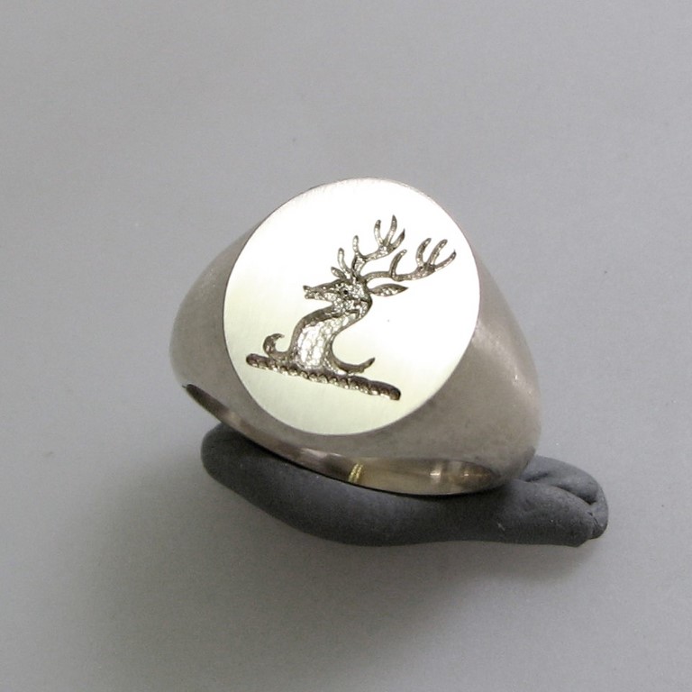 Deer head  crest engraved signet ring