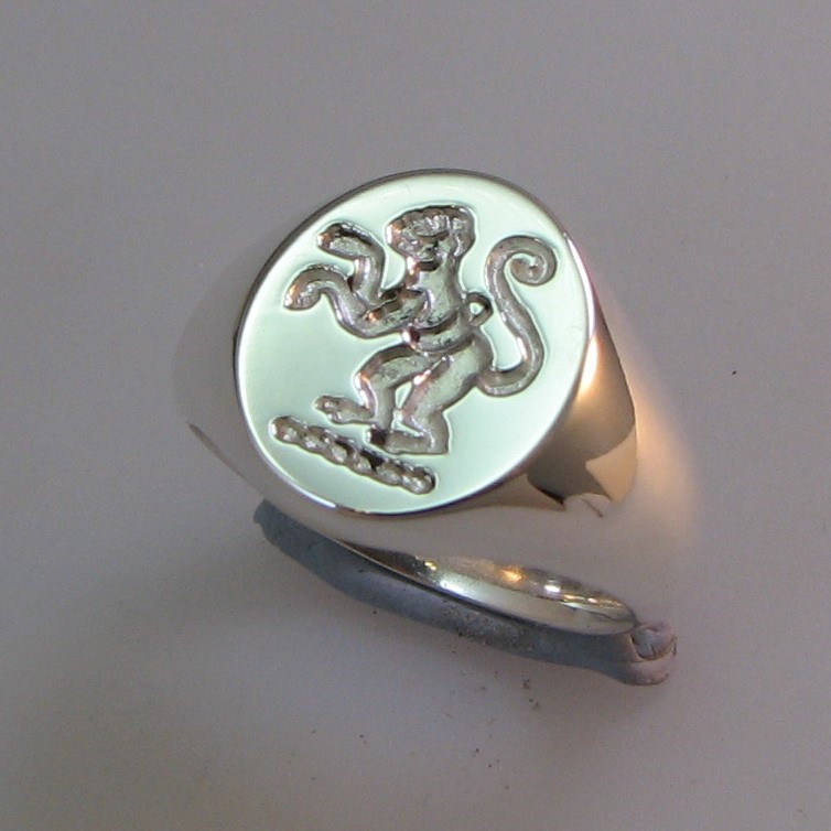 Monkey crest seal engraved sterling silver 925 signet ring