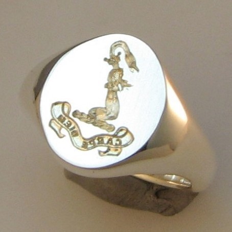 Arm with swan's neck crest seal engraved sterling silver 925 signet ring
