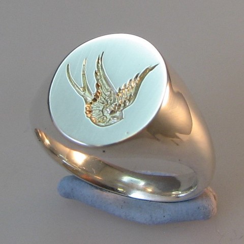 swallow of hope crest engraved signet ring