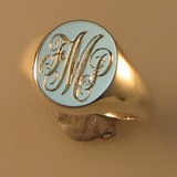 3 initials entwined engraved signet ring