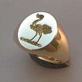 Ostrich deep reverse crest engraved signet ring